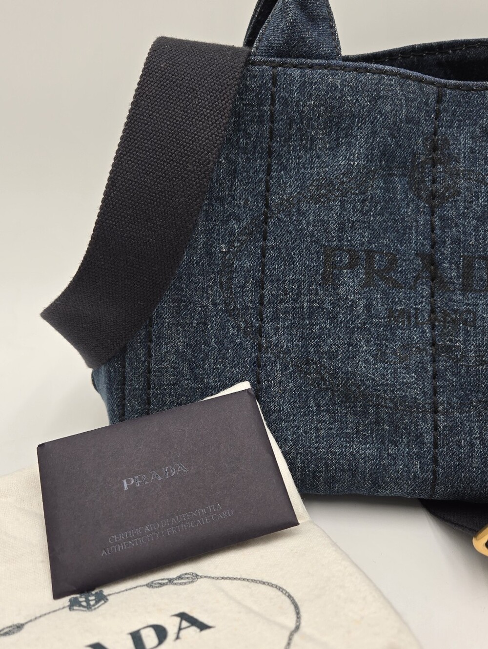 Prada Navy Denim Tote with Gold Hardware - Prada Canvas Canapa, COA included - Picture 4 of 17